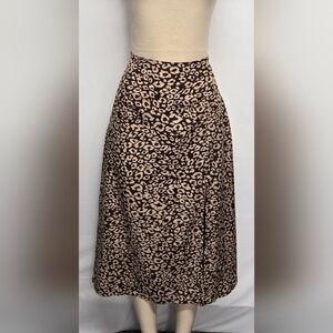 New Emery Rose L Skirt A Line Flowy Comfort High Vent Slit Brown Beige